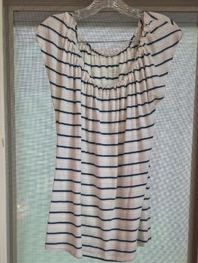 Carve Designs Cream and Navy Striped Scoop-Neck Shirt
